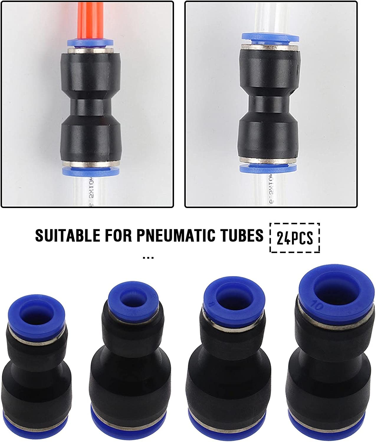Emsea 24Pcs Pneumatic Push to Connect Fittings Pipe Joint Kit Reducer Adapter image number 4