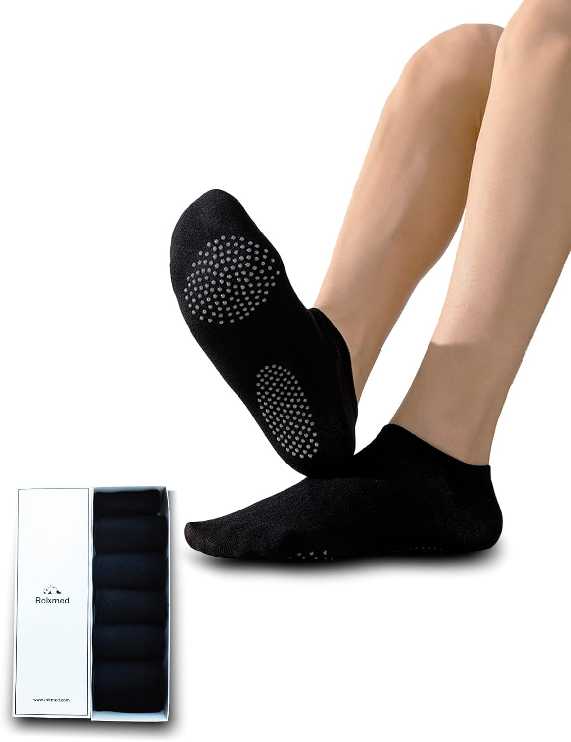 Rolxmed Grip Socks Non Slip Breathable for Pilates Yoga Gym Hospital Floor anti Slip Women and Men (Multi-Packs, Size7-11)