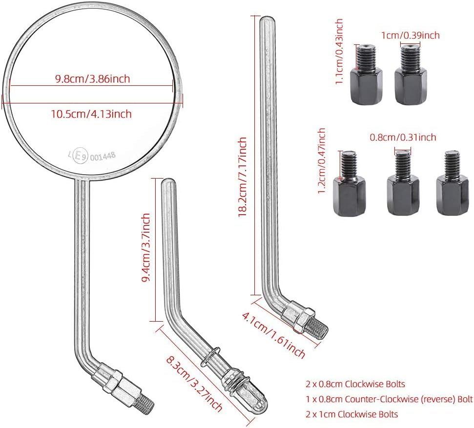 Motorcycle Rear View Mirror, Classic Retro 4 Inch Chrome round Handlebar Side Mirror with 8 Mm 10 Mm Screws and Metal Shafts for ATV Scooter Dirt Bike Cruiser image number 4