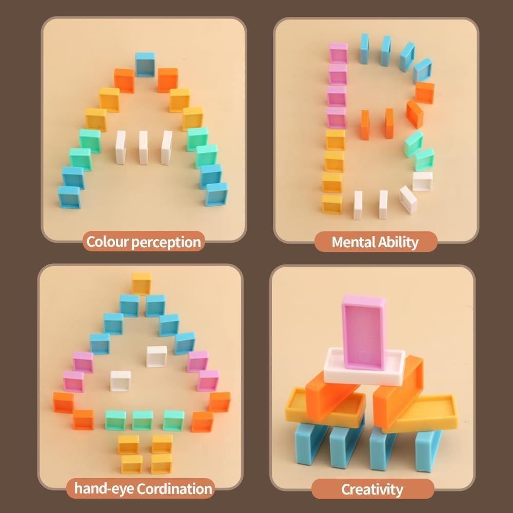 B-Qtech Domino Electric Train for Children with Sounds and Light 220Pcs, Space-Themed Astronaut Airplane Toys, Colorful Dominoes Set, Educational Play Toys for Kids Girls Boys image number 3