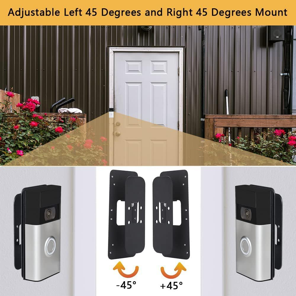 PAIKIUU Adhesive Ring Doorbell Mount with Adjustable 90 Degree Angle, 2 Way Installation Ring Doorbell Bracket No Drill with Screws Mounting Wedge Kit for Ring Video Doorbell