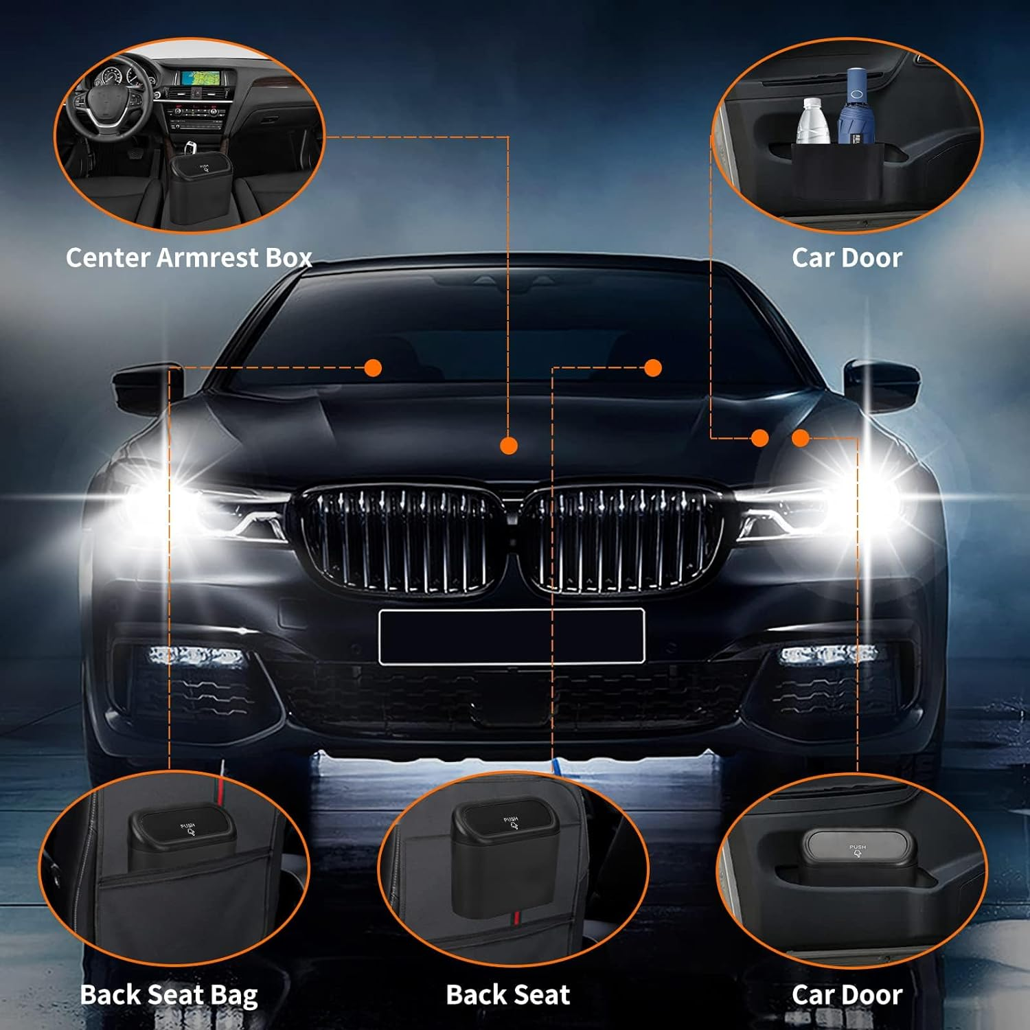 2-Pack Car Trash Can with Lid, Hanging Mini Vehicle Bin, 210 Trash Bags, 4 Headrest Hooks, Dustbin Garbage Organizer for Home Office image number 5