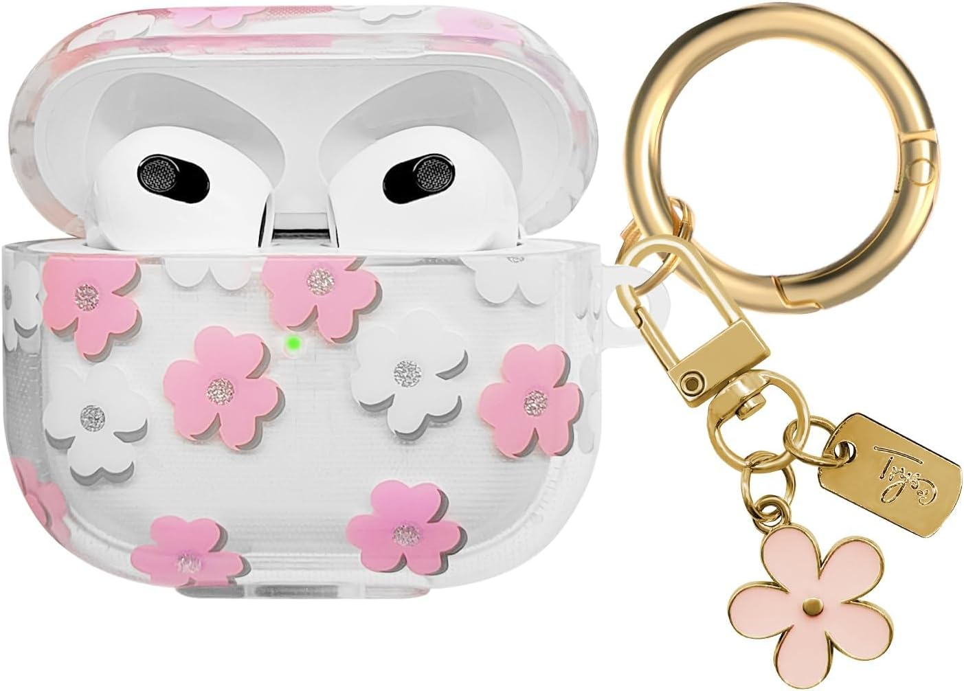 Compatible with Airpods 4 Clear Case,Cute Cartoon Flower Pattern Design with Floral Keychain, Soft TPU Protective Shockproof Case for Airpod 4 for Girls Women-Pink