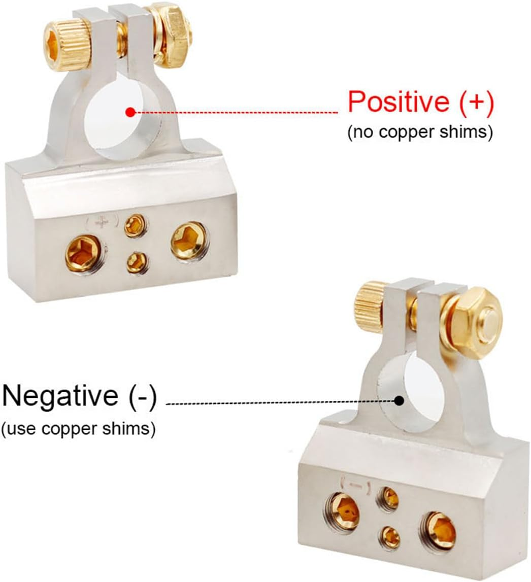AIMALL Universal Car Battery Terminal Clamps Set Zinc Alloy Post Connectors with Protective Covers Fit 0/4/8/10 AWG Cable for Auto Audio Power Wiring 2.3X1.8 Inch image number 5