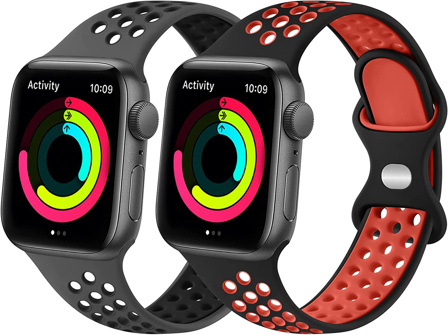[2 Pack]Silicone Bands for Apple Watch Band 49Mm 45Mm 44Mm 42Mm 41Mm 40Mm 38Mm, Soft Adjustable Sport Two Colors Strap Women/Men for Iwatch Ultra/Iwatch Series 9/8/7/SE/6/5/4/3/2/1 image number 4