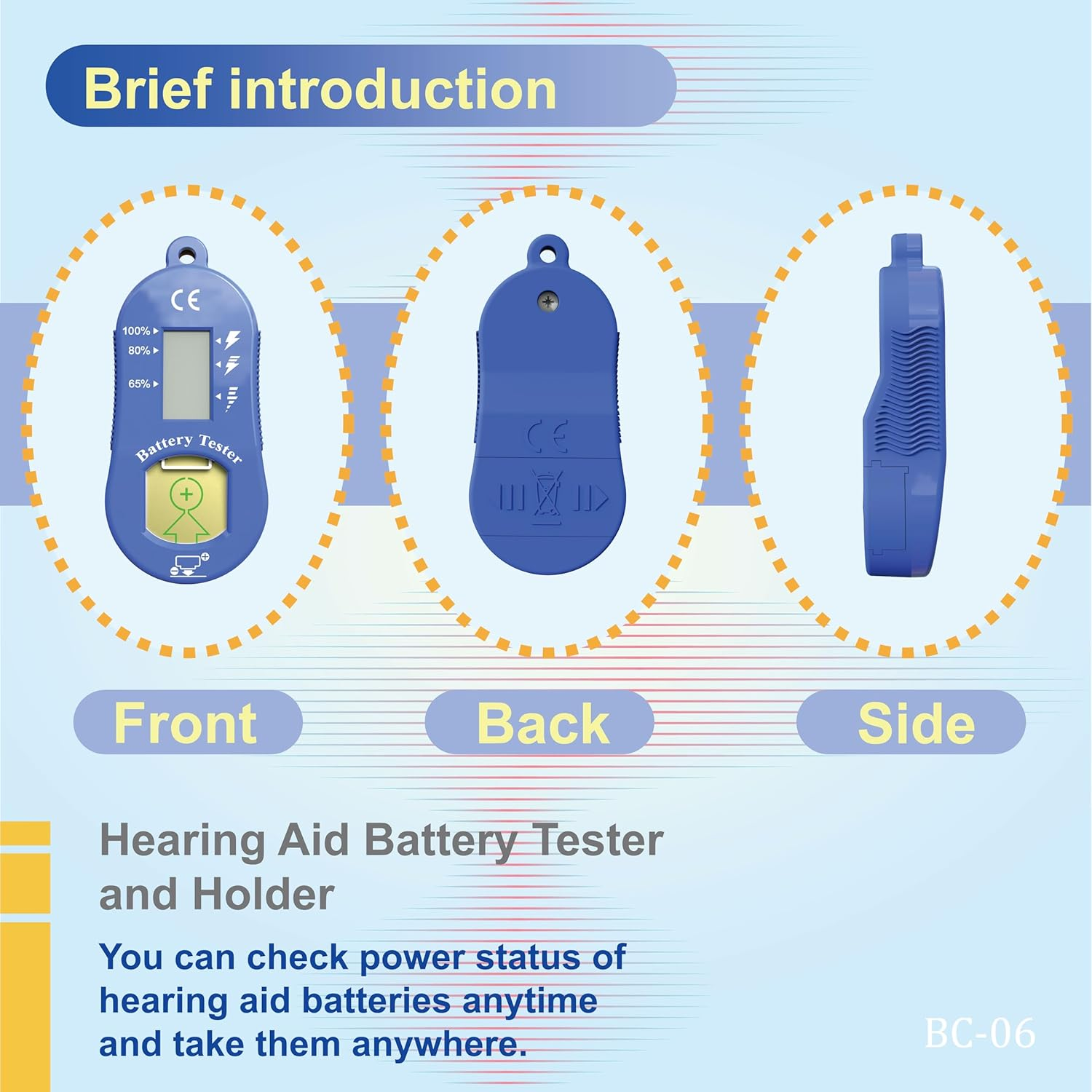 FUTURESUN Hearing Aid Battery Tester & Holder &ndash; Portable LCD Display, Fits Sizes 675, 312, 13, 10 &ndash; Compact Keychain Design with Storage for 2 Batteries, No Power Supply Needed image number 5