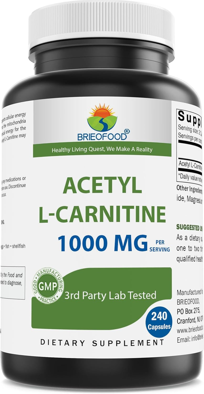 Brieofood Acetyl L-Carnitine 1000 Mg per Serving- 240 Capsules. Gluten-Free, Non-Gmo. image number 2