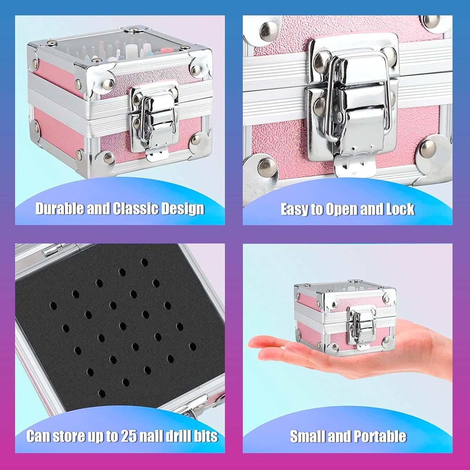 25Pcs Nail Drill Bits Set with Pink Holder and 50Pcs 8 Colors Sanding Bands, Tungsten Carbide Ceramic Diamond 3/32 Inch Nail Drill Bits Remove Acrylic Poly Nail Gel Nail Polish image number 2