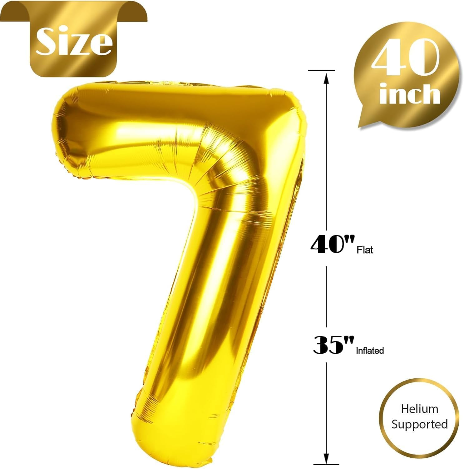 Lumjoy Gold 7 Balloon, 40 Inch Number Balloon, Gold Seven Birthday Decorations, 7Th Birthday Party Supplies, Gold Number 7 Balloon for Toddler and Kids Celebrations image number 2