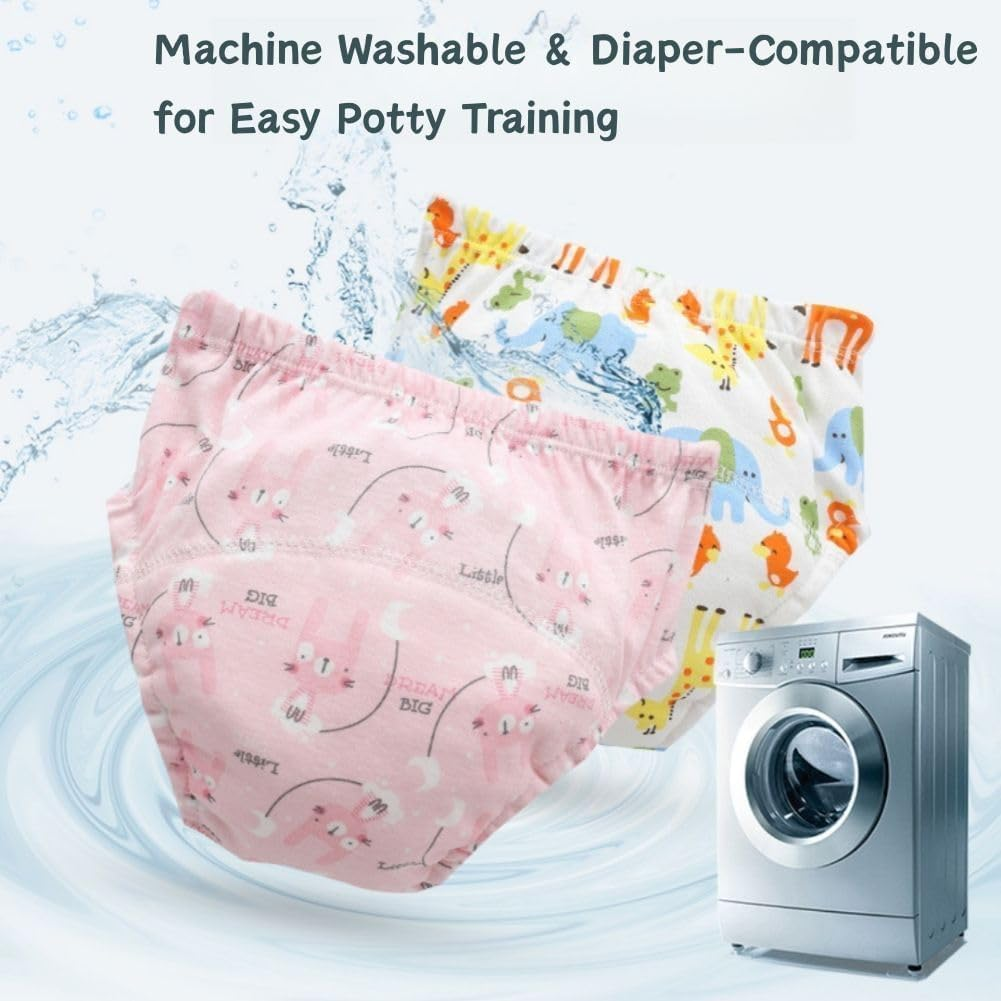 Potty Training Pants for Boys and Girls, 100% Cotton Reusable Toddler Underwear, Soft Absorbent Leak-Proof Pee Pants, Washable Potty Training Underpants for Toddlers (D, Small) image number 5