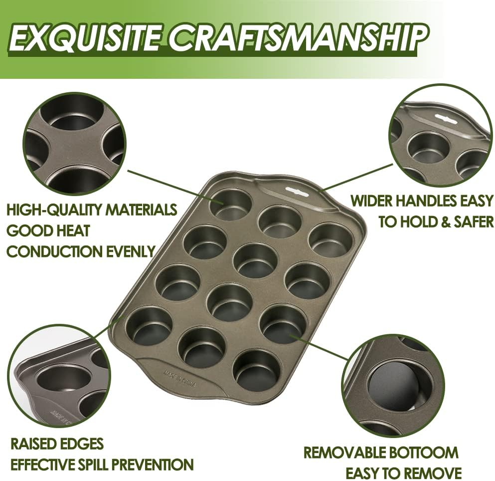 Cyimi Mini Muffin Pan 12 Cup with Removable Bottom,Nonstick Cupcake Pans for Baking,Mini Muffin Cheesecake Tin for Oven, 12 Cavity Premium Carbon Steel Bakeware for Bite Size Tarts image number 2