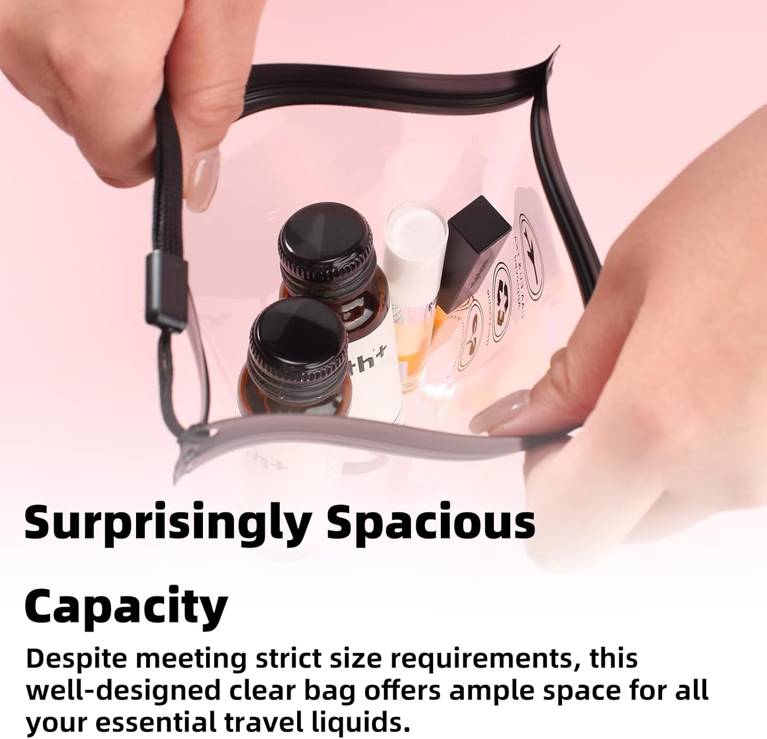 Luojinluoda Clear Travel Toiletry Bag - Airport Security Liquids Bag 20X20Cm TSA Approved, Travel Essentials Toiletry Bag for Men & Women, Travel Toiletry Bag with 2Pcs Black/Grey, Travel Accessories