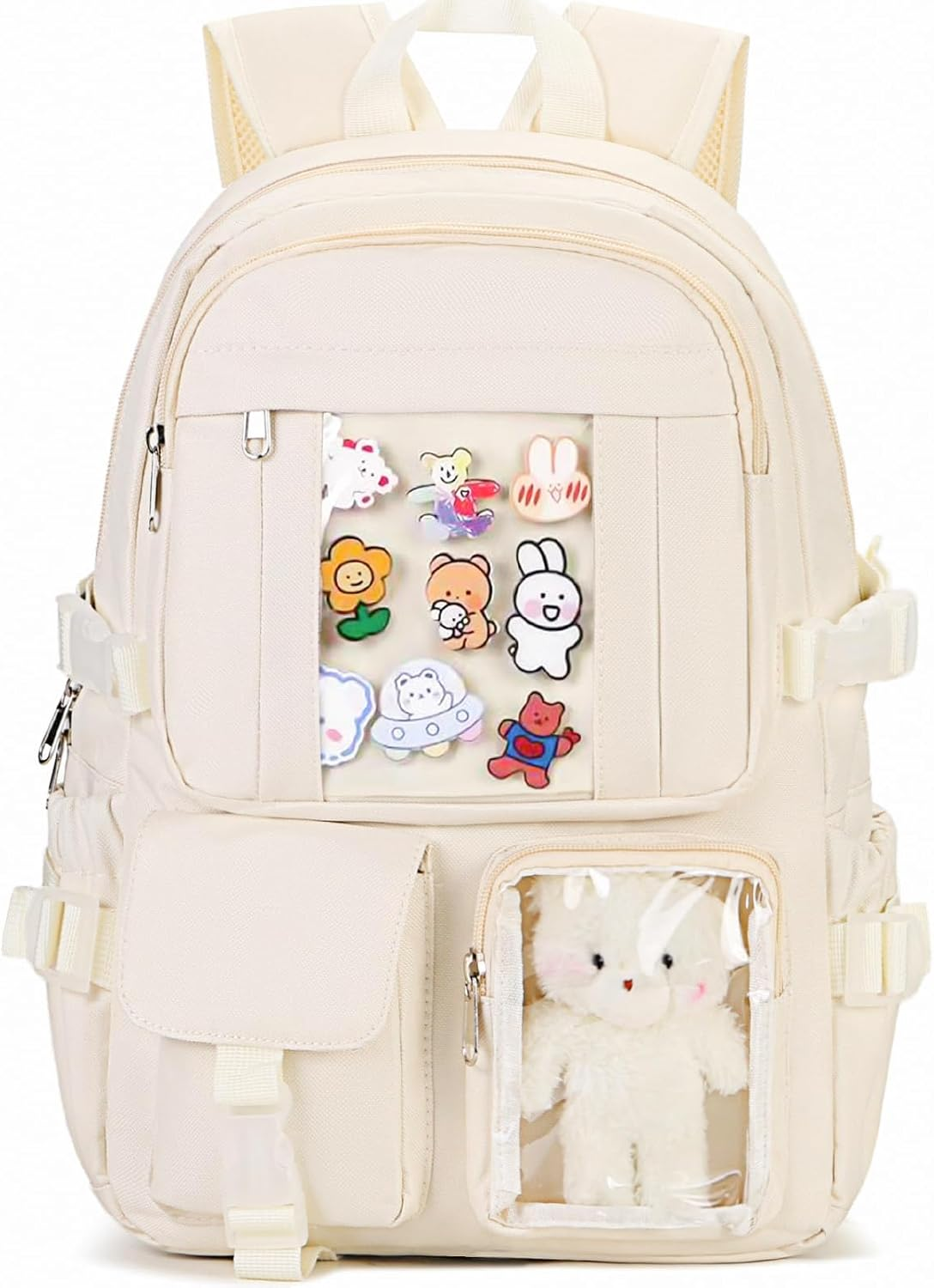 PRLINJSK Kawaii Backpack for Teen Girls, Cute Aesthetic High Middle School College Bookbag with Accessories
