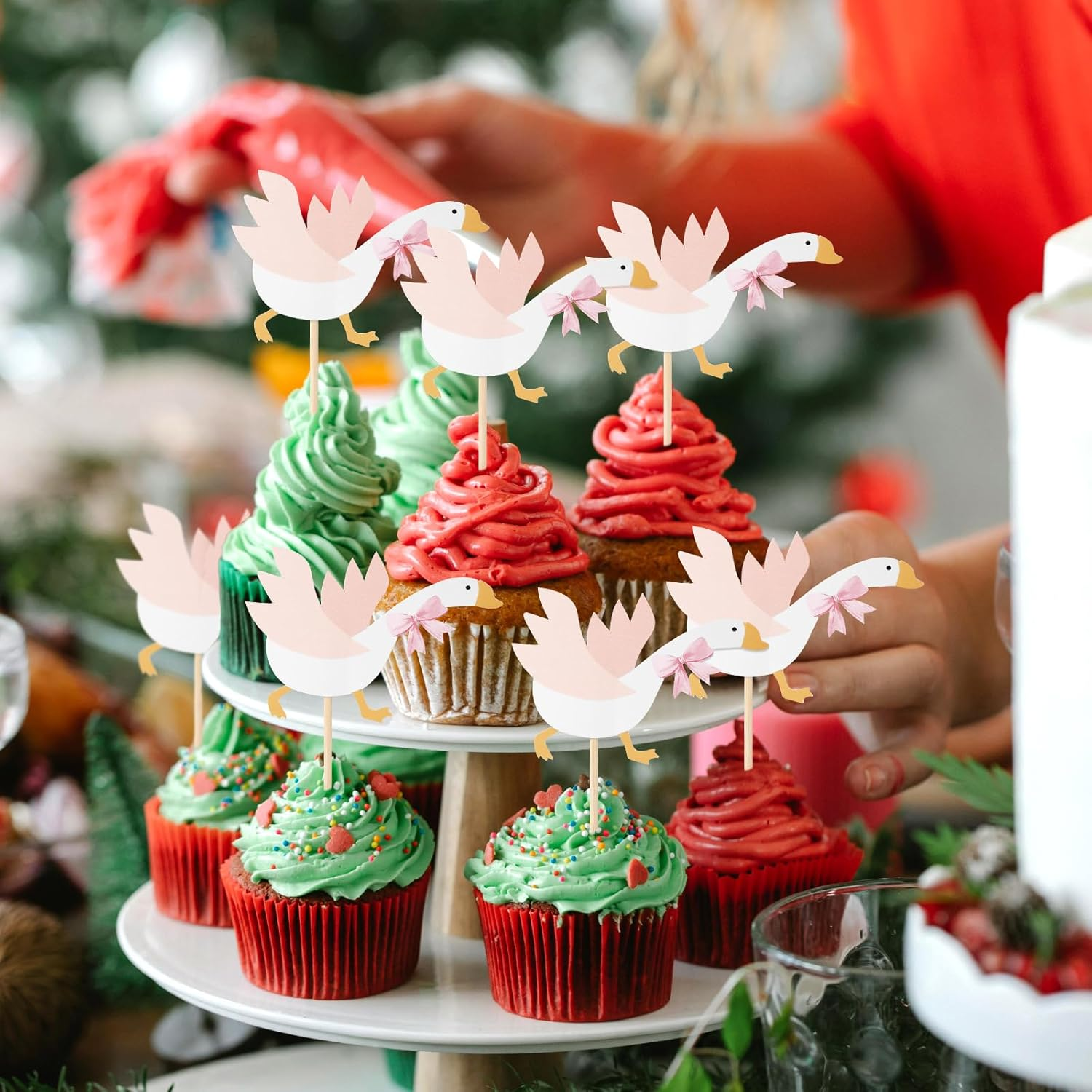 Lyreh 24Pcs Silly Goose Party Cupcake Toppers, Paper Funny One Bow Silly Goose Cupcake Decoration Accessories for Animal Theme Party Birthday Cake Supplies Dessert Decor image number 5