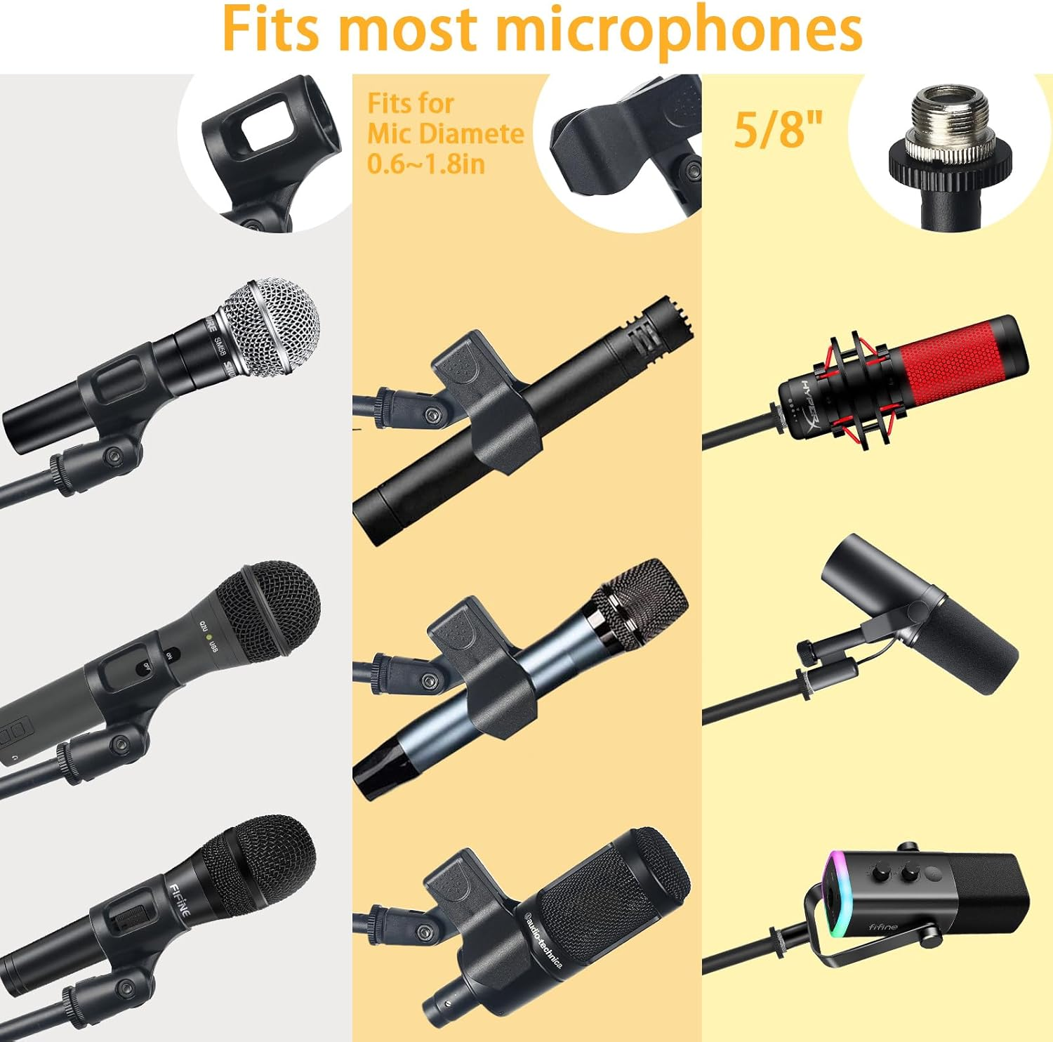 Lemxadd Tripod Mic Stand Floor Boom Arm for Blue Yeti Shure SM58 SM57 SM48 Samson Q2U Fifine K6 K688 AM8, Floor Microphone Stand with Carrying Bag, 3/8" to 5/8" Adapter, 2 Mic Clips and Cable Ties