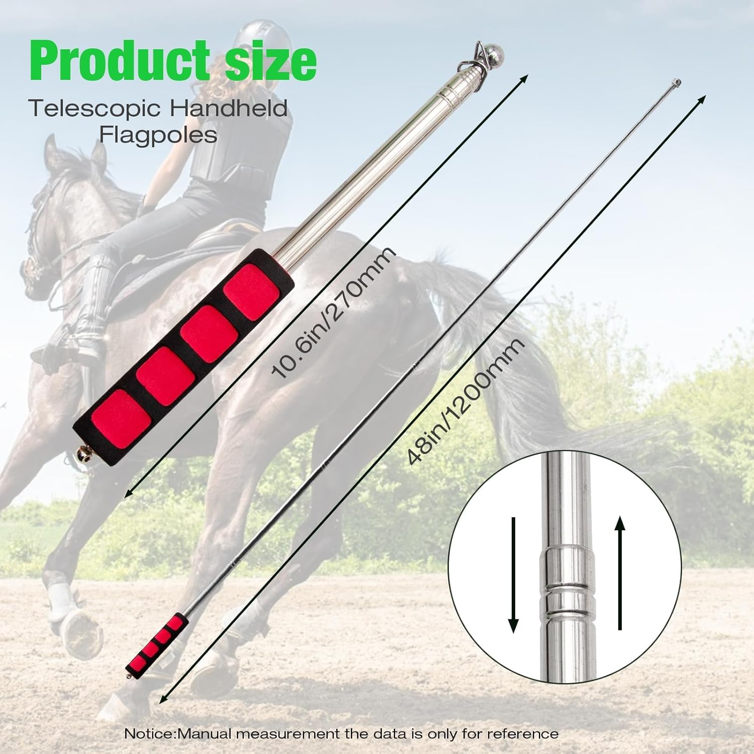 Horse Training Flag 2 Pcs 48Inch Telescopic Flagpoles and 4 Pcs 18Inch Equestrian Flags Portable Equestrian Nylon Training Flags image number 3