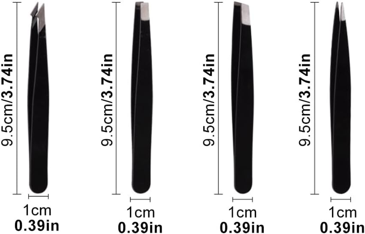 Eyebrow Tweezers Set, 4 Pack Stainless Steel Tweezers for Eyebrows, Precision Tweezers for Ingrown Hair, Eyebrows Plucking, Daily Beauty Tool for Men and Women(Color:Black) image number 4
