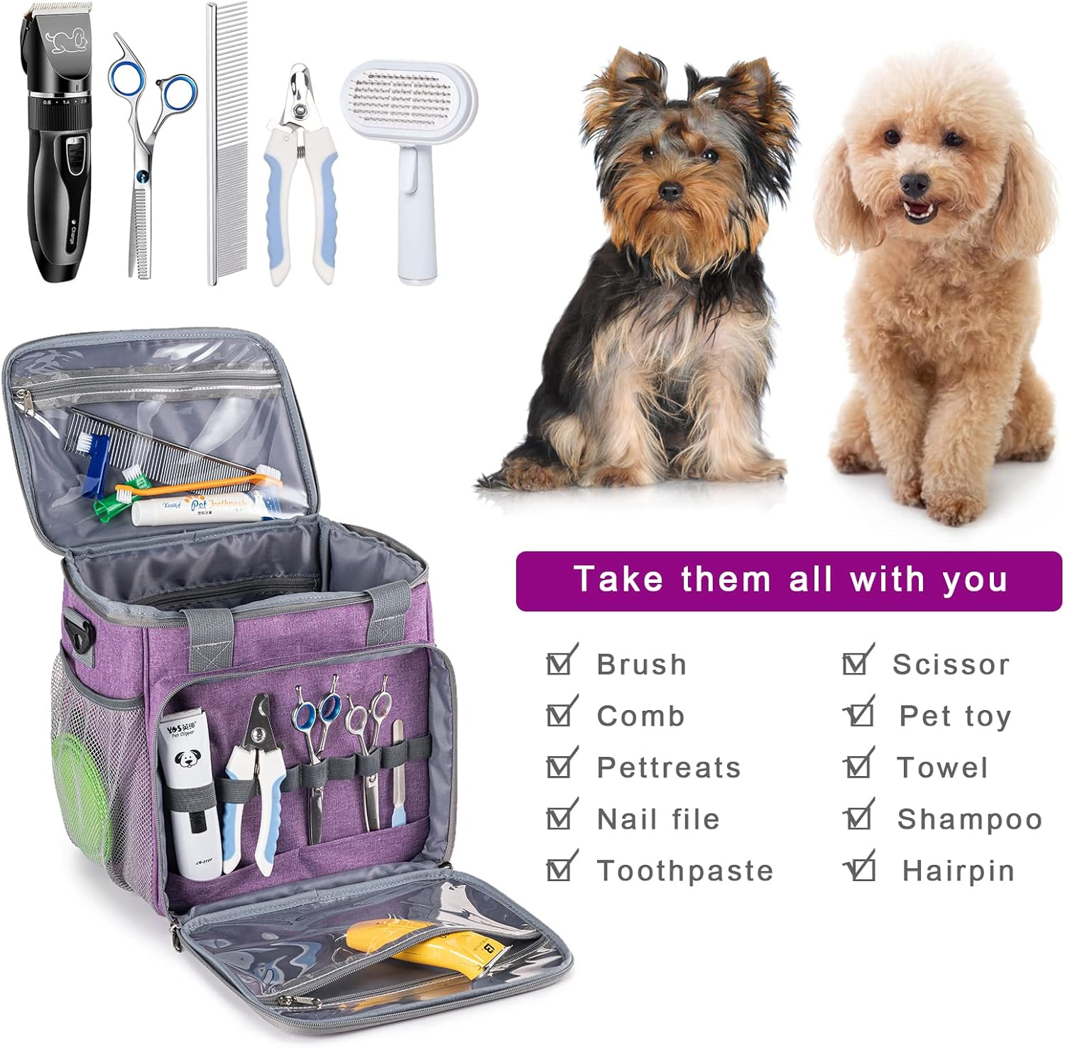 BABEYER Pet Grooming Bag, Dog Grooming Accessories Organizer Carry Bag, Perfect for Pet Grooming Tool Kit Accessories image number 5