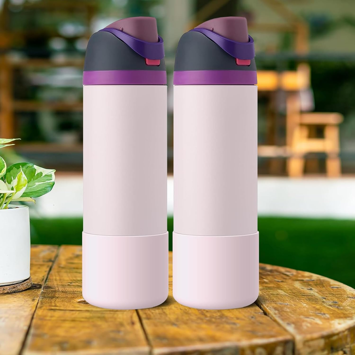 2 PCS Silicone Boot for Owala Freesip 32 Oz Water Bottle, Anti-Slip Protective Sleeve Bottom Bumper Protector for Twist and Flip Stainless Steel Water Bottles - Pink + White image number 3