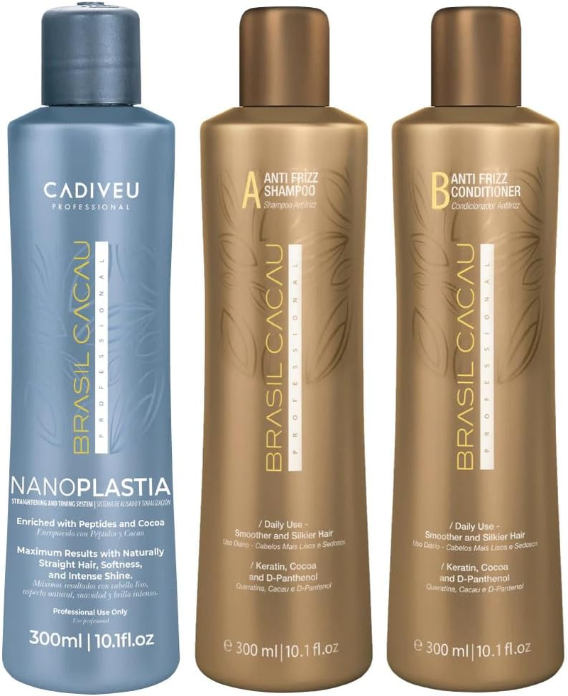 Brasil Cacau Nanoplastia Professional Hair Treatment Kit, 300Ml, Anti-Frizz Straightening with Peptides and Cocoa, Smoothing and Shine image number 2