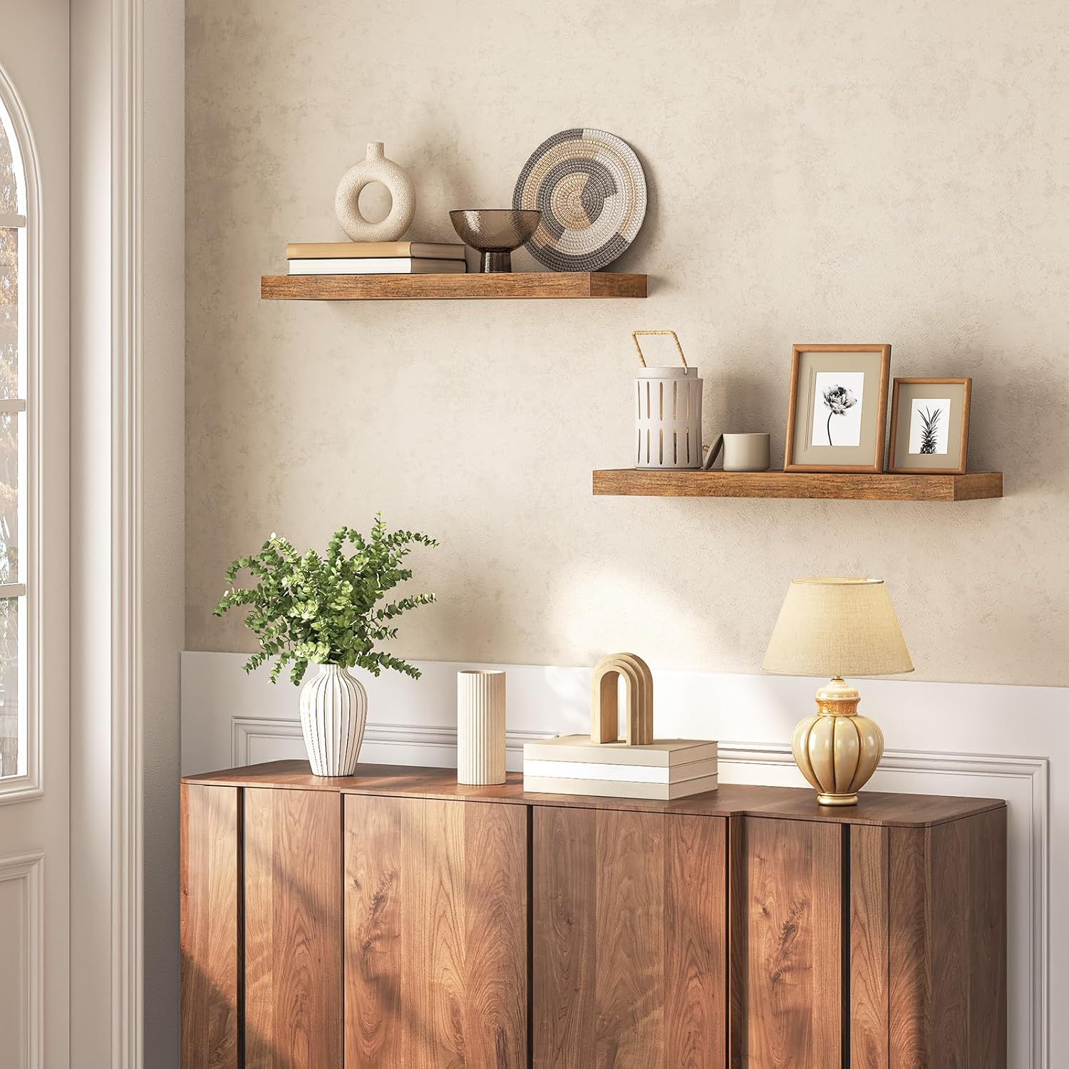 HOOBRO Floating Shelves, Wall Shelf Set of 2, 23.6 Inch Hanging Shelf with Invisible Brackets, for Wall in Bathroom, Bedroom, Toilet, Kitchen, Living Room, Office, Rustic Brown BF60BJ01 image number 4