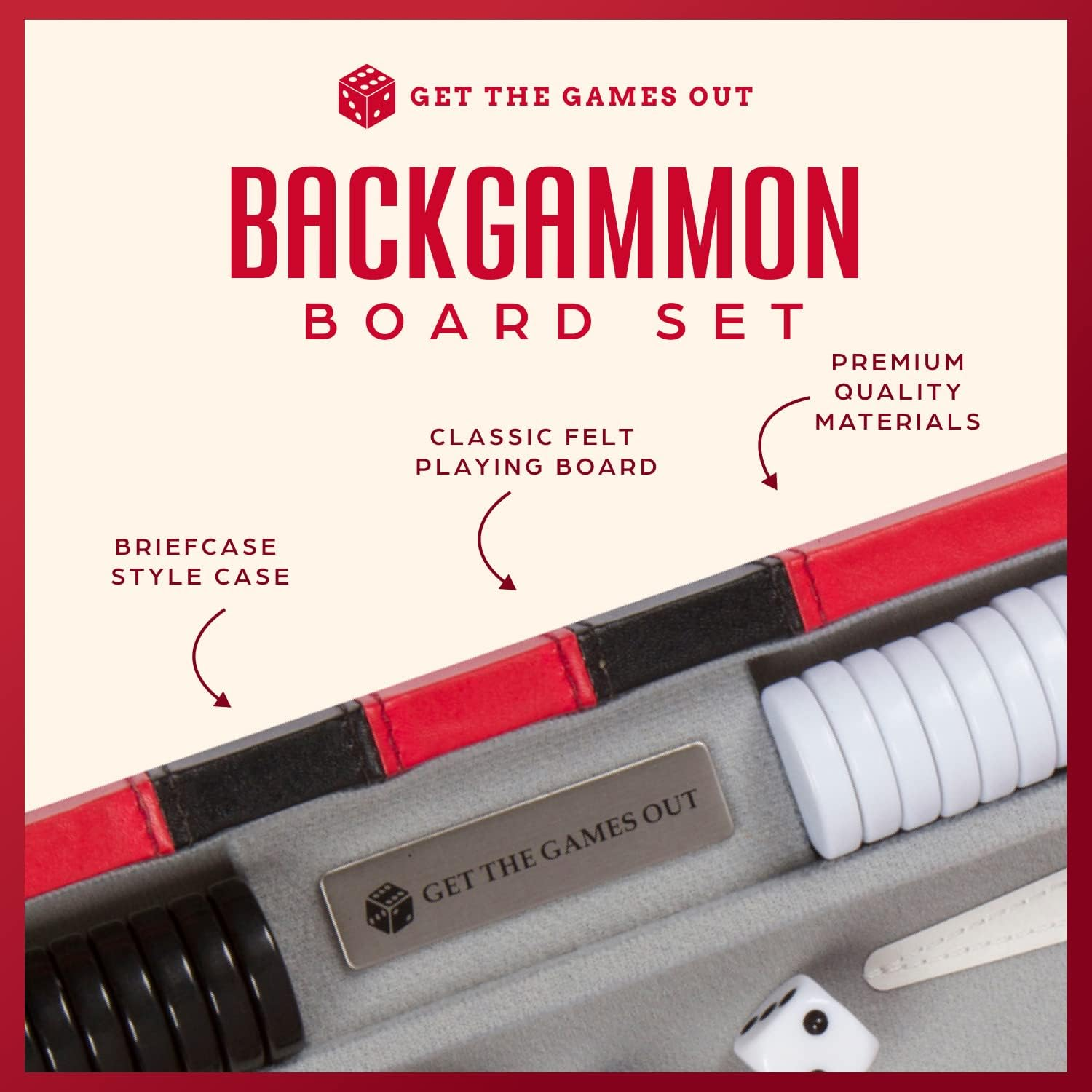 Get the Games Out Top Backgammon Set - Classic Board Game Case - Best Strategy & Tip Guide - Available in Small, Medium and Large Sizes (Red, Small) image number 4