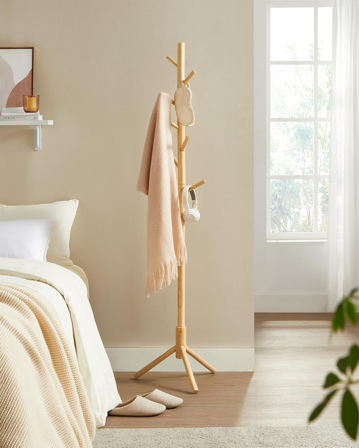 VASAGLE Coat Stand, Solid Wood Coat Rack, Tree Shaped Coat Rack, 8 Hooks, 3 Adjustable Heights, for Clothes, Hat, Bag, for Living Room, Bedroom, Office, Natural RCR004N01 image number 6