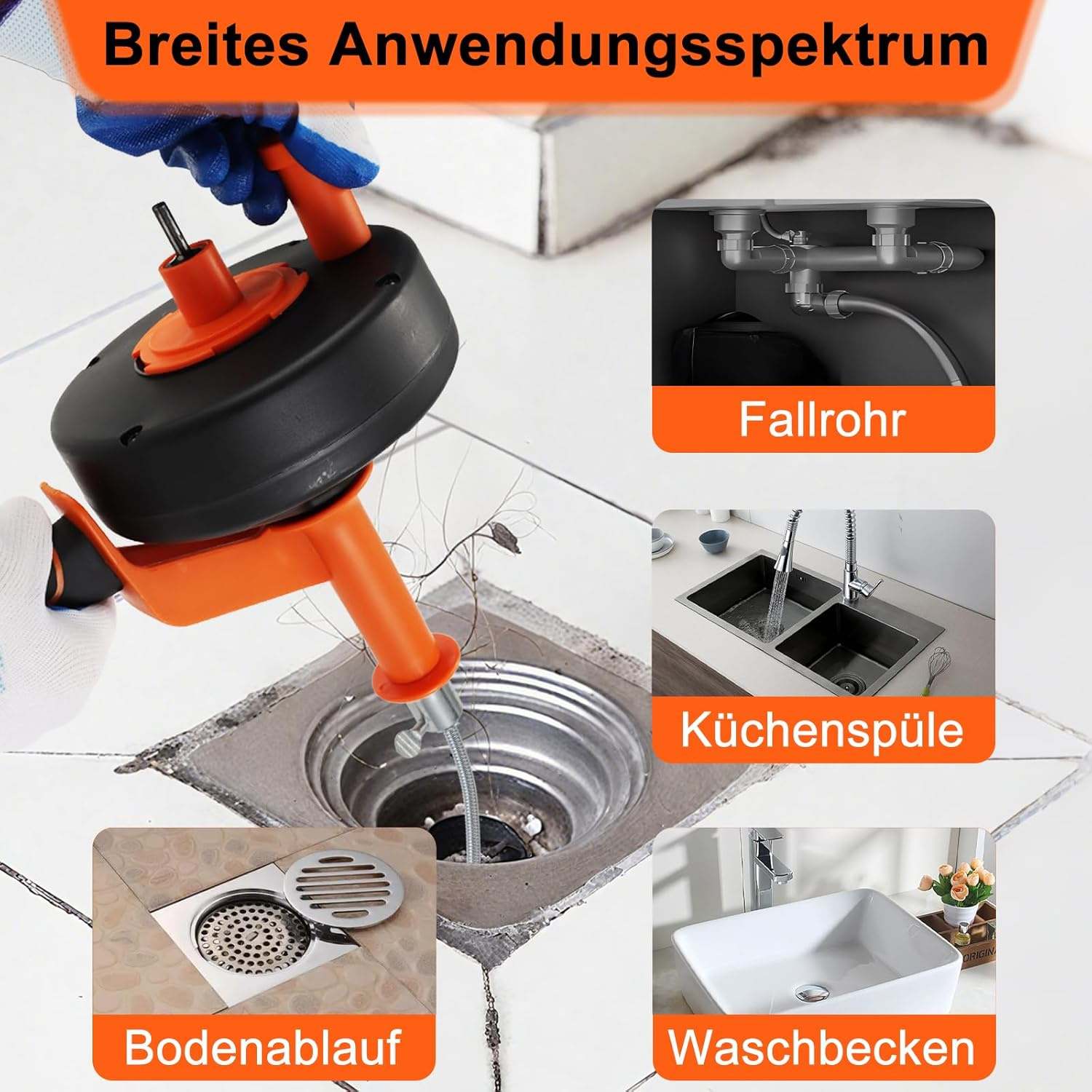 Pipe Cleaning Spiral 13 M, Drain Cleaner Spiral for Pipe Cleaning, Reusable Drain Spiral Pipe Spiral with Waterproof Gloves, Can Be Connected to an Electric Drill image number 2