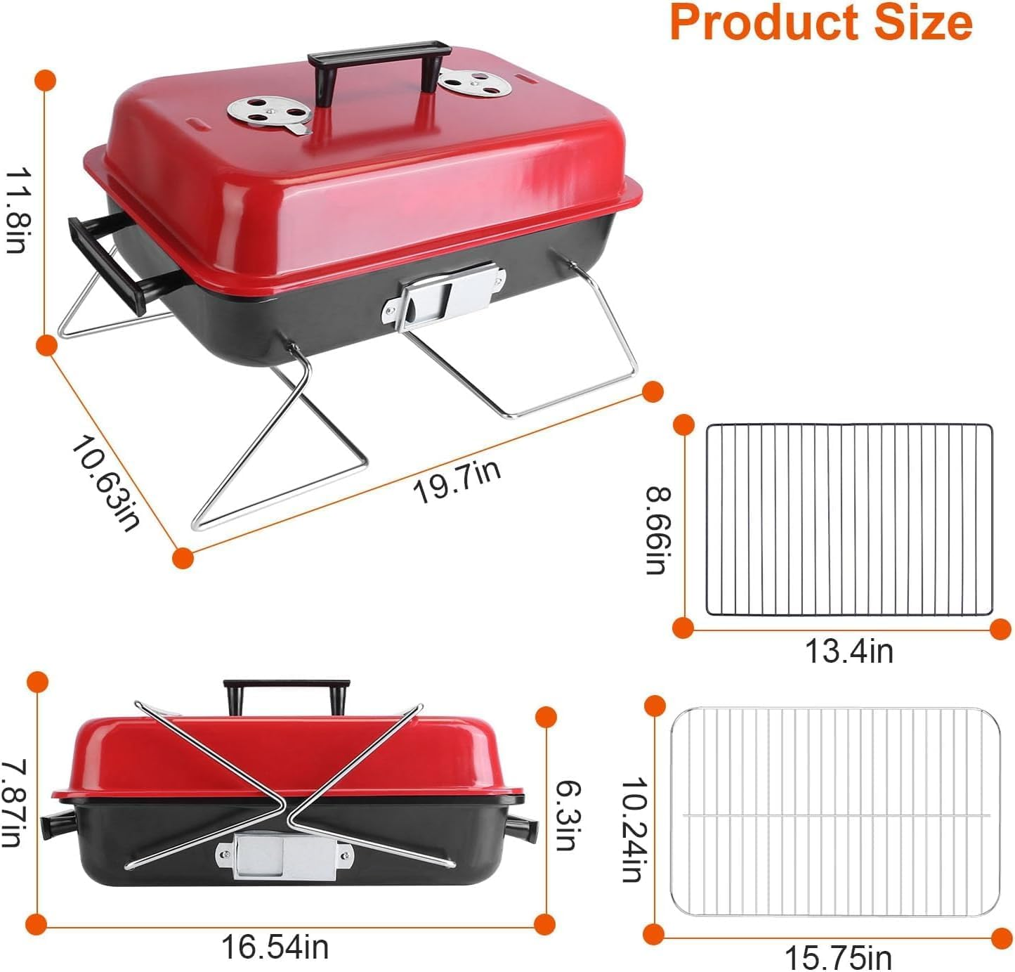 Portable Charcoal Grill with Lid, Upgraded Tabletop Outdoor Barbecue Grill Smoker, Folding Small BBQ Grill for Outdoor Cooking, Camping, Backyard Picnics, Beach Party, Camp Hiking, RV Travel image number 5