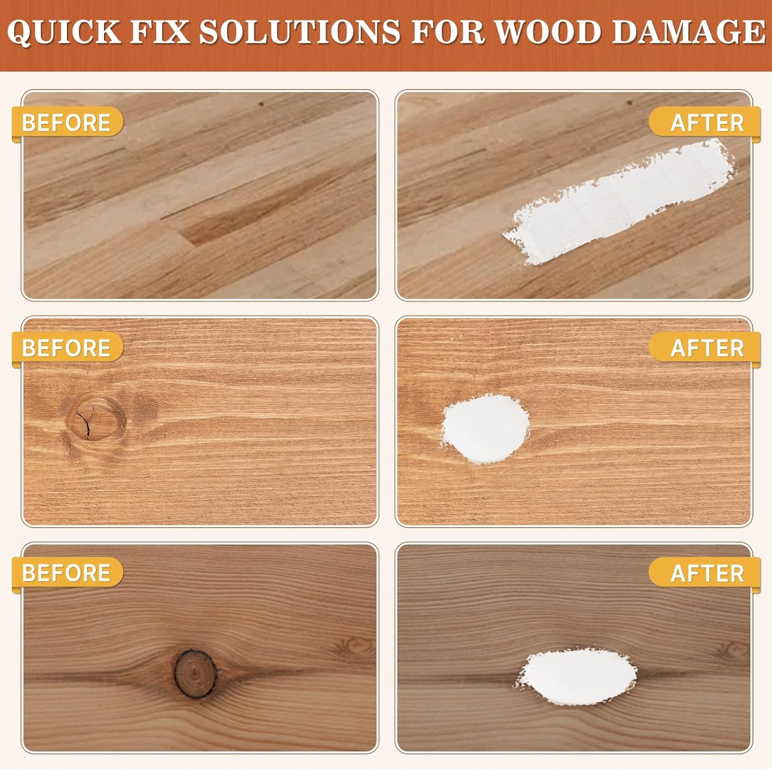 Wood Filler White Putty Water-Based Wood Filler Paintable Stainable Premium Wooden Repair Kit for Door Trim Restore Table Cabinet Floors Hole image number 6