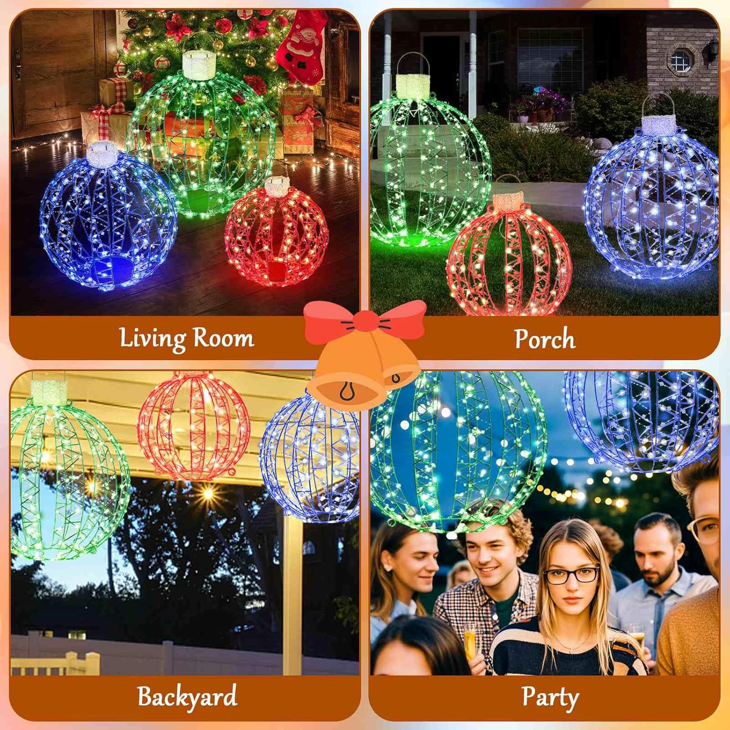 Costway 3 Pack Christmas Light Balls, Christmas Decoration Light Balls W/ 360 Led Lights & Metal Frame & Plug In, Lighted Sphere Balls for Outdoor Indoor Party Yard Lawn Tree Garden Decorations image number 4