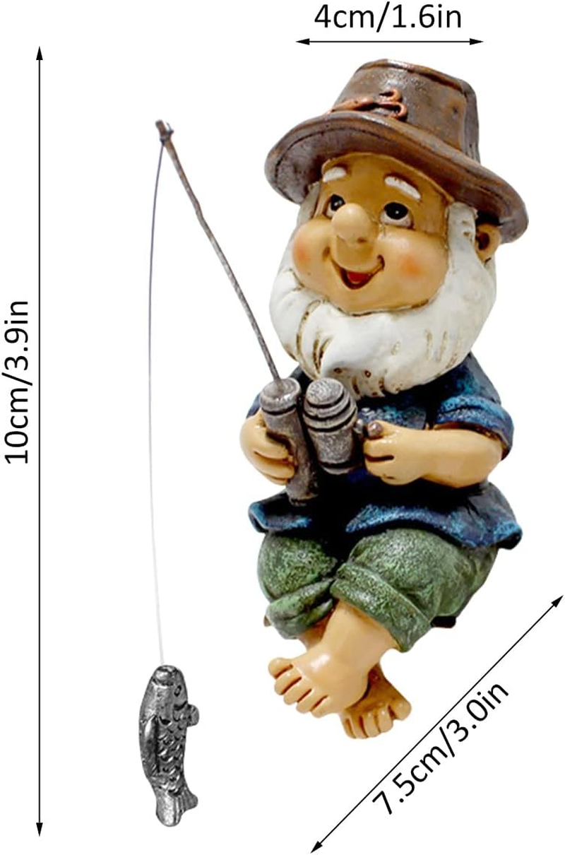 Garden Ornament Outdoor - Fishing Gnome Statue Resin Figurine Dwarf Sculpture for Pond Lawn Yard Decorations image number 2