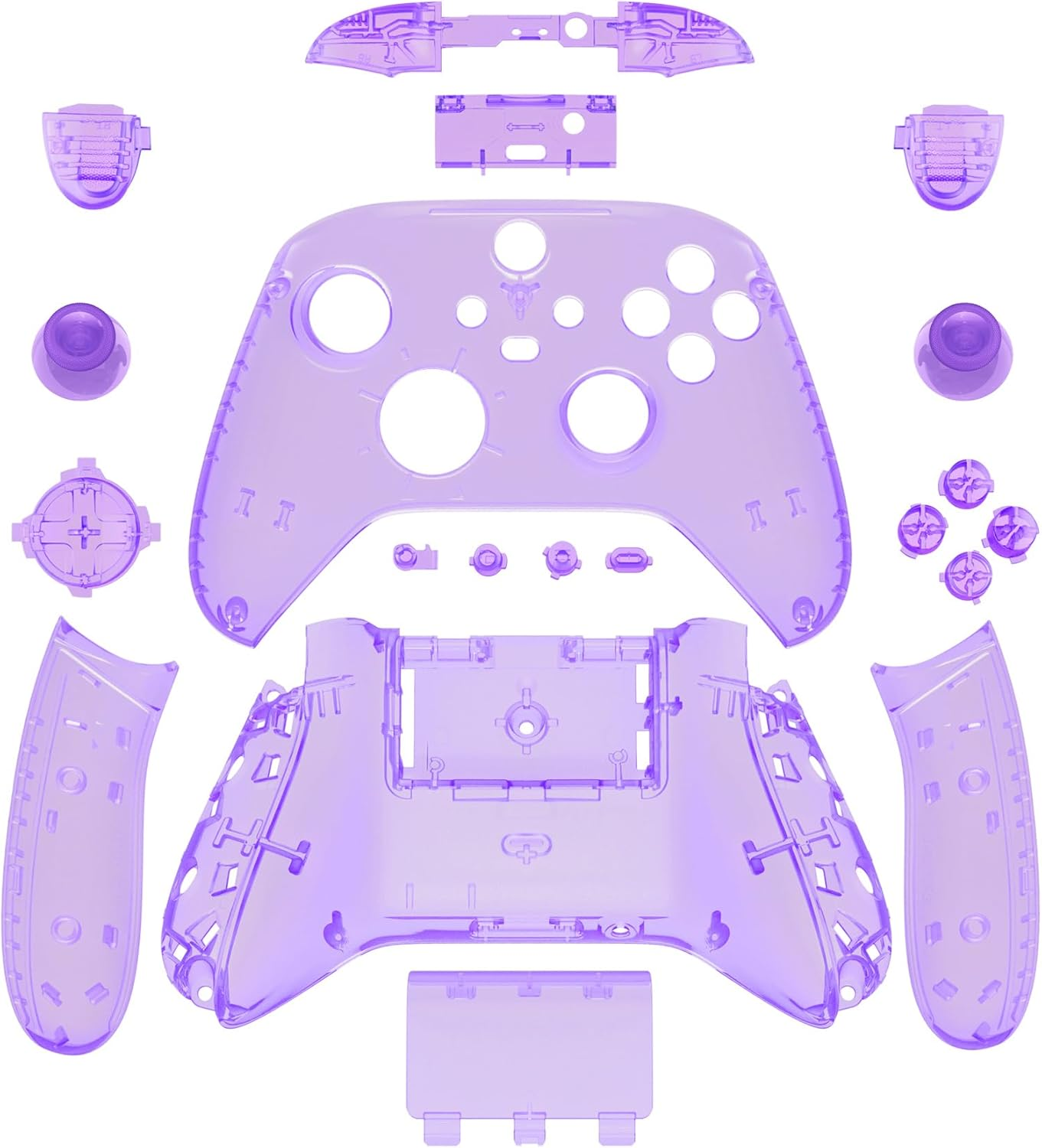 Extremerate Clear Atomic Purple Controller Full Set Housing Shell Case W/Buttons for Xbox Series X/S, Custom Replacement Side Rails Front Back Plate Cover for Xbox Series S & Xbox Series X Controller - Clear image number 4