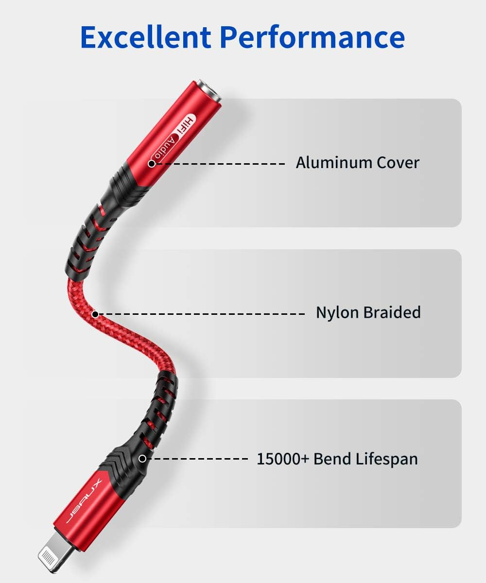 JSAUX Headphone Adapter for Iphone, Lightning to 3.5Mm [Apple Mfi Certified] Compatible with Iphone 14/14 Pro Max, 13 Series and Iphone 12/11/Se/X/Xr/Xs/8-Red image number 5