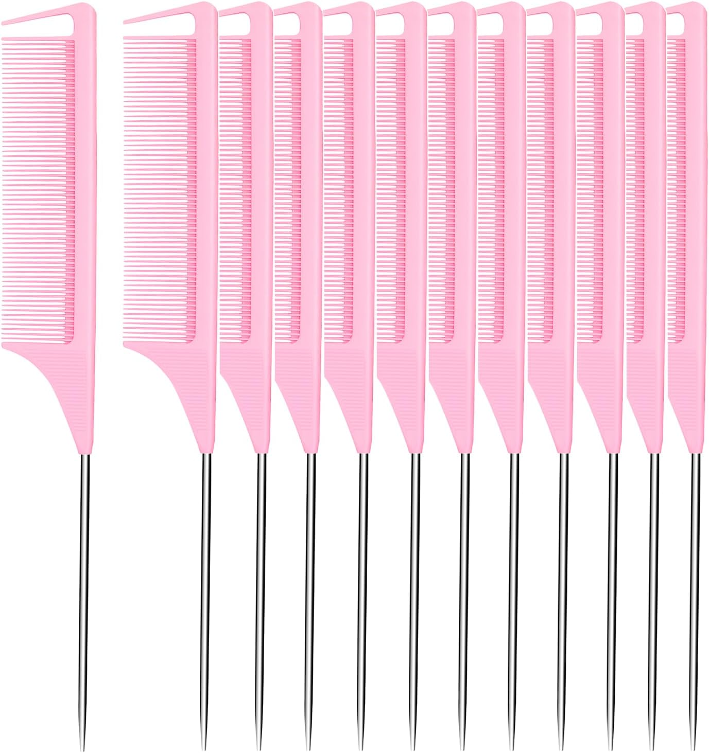 Metal Carbon Fiber Parting Rat Tail Comb for Women Men Kids Braiding Styling Hair (Black 6Pcs)