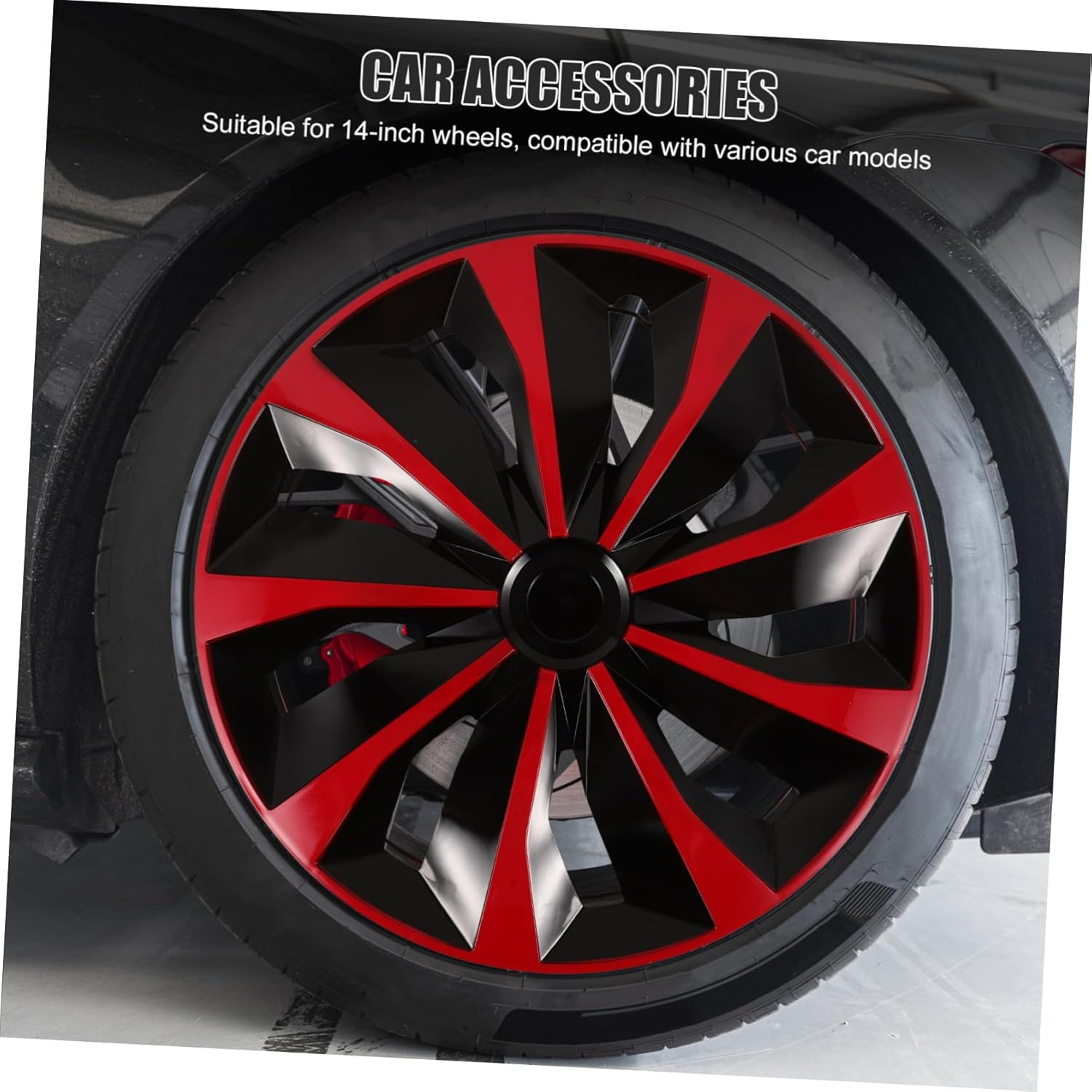 ASAKKURA Universal 14-Inch Black and Red Automotive Wheel Hub Covers Hubcaps Replacement for Cars and Trucks Sturdy Steel Car Hub Caps image number 1