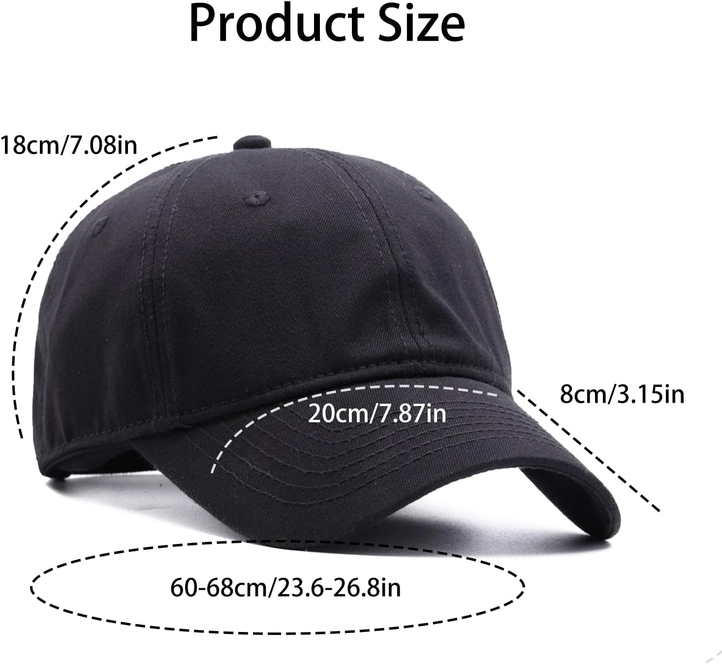 Oversize Baseball Cap for Men with Big Head, 23.6"-26.8" Adjustable Running Hat for Outdoor Sports, Sun Protection & Daily Use Black image number 5