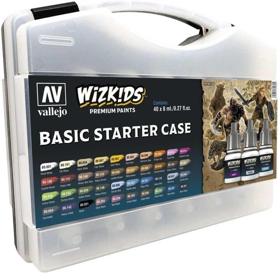 Acrylicos Vallejo Wizkids Premium Paint Basic Starter Case 40 Piece Set image number 1