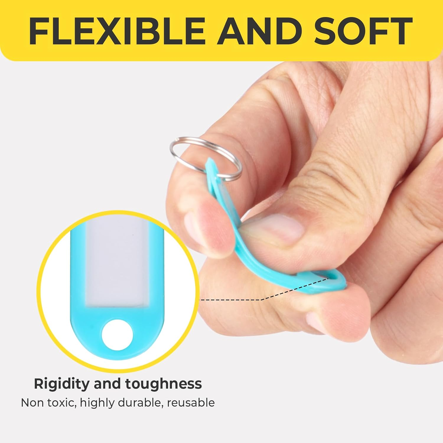 50 Pcs Plastic Key Tags,Split Ring Coloured Labels Key Tags Suitable for Suitcase Backpack Exterior Household Products Classification for Office Workers Parents and Student (50 Pcs) image number 2