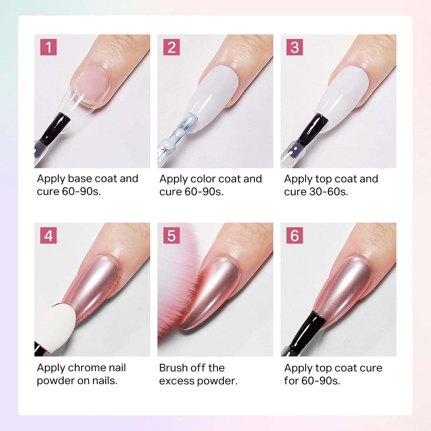 MIZHSE Chrome Nail Powder Wirh Applicators Gold Silver Mirror Effect 4 Colors Holographic Manicure Nail Art for Gel Nails Decoration Glitter Cromer Nail Powder for Home DIY Salon Use image number 2