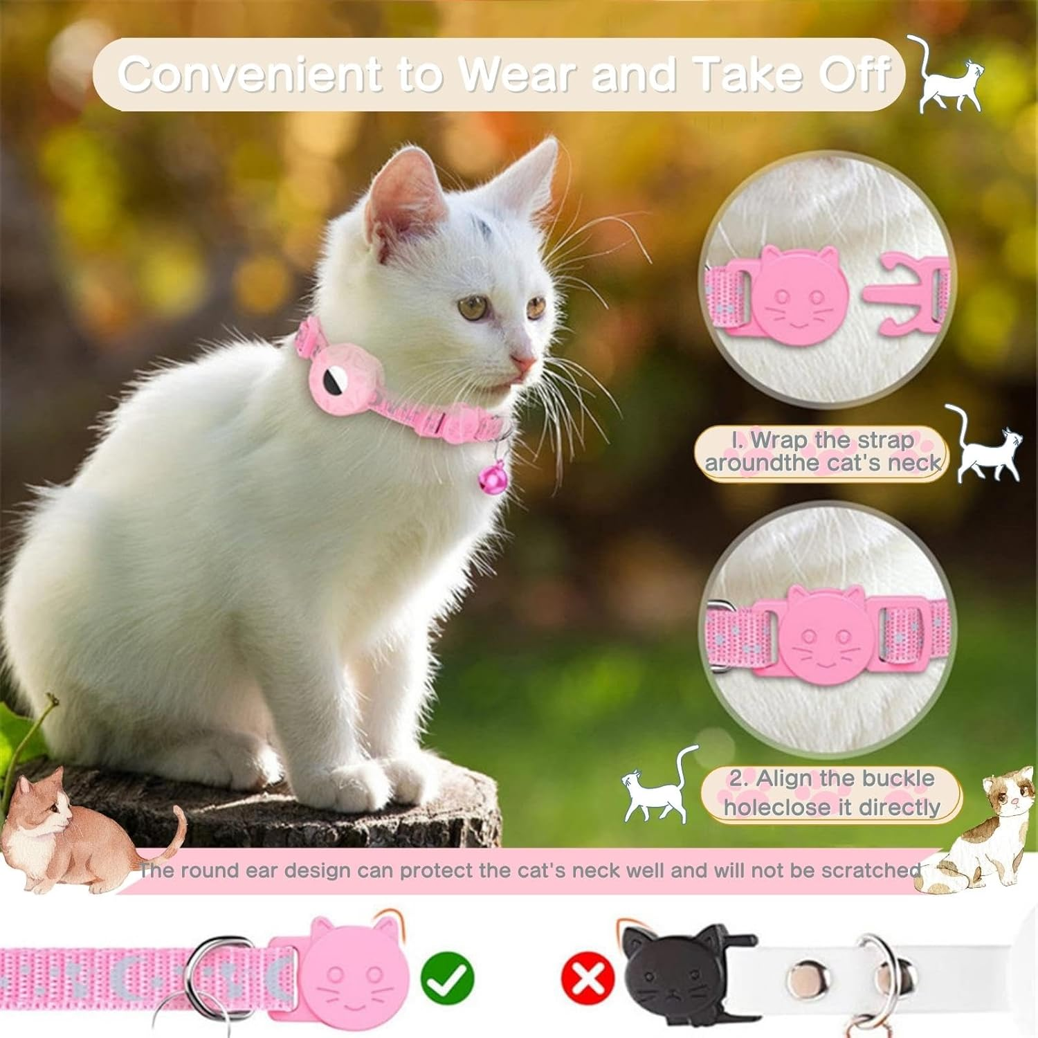 Airtag Cat Collar, Reflective Airtag Cat Collar with Airtag Holder and Bell, Lightweight Tracker Cat Collars, Cat Airtag Collar with Breakable Safety Buckle (Green) - Blue image number 6