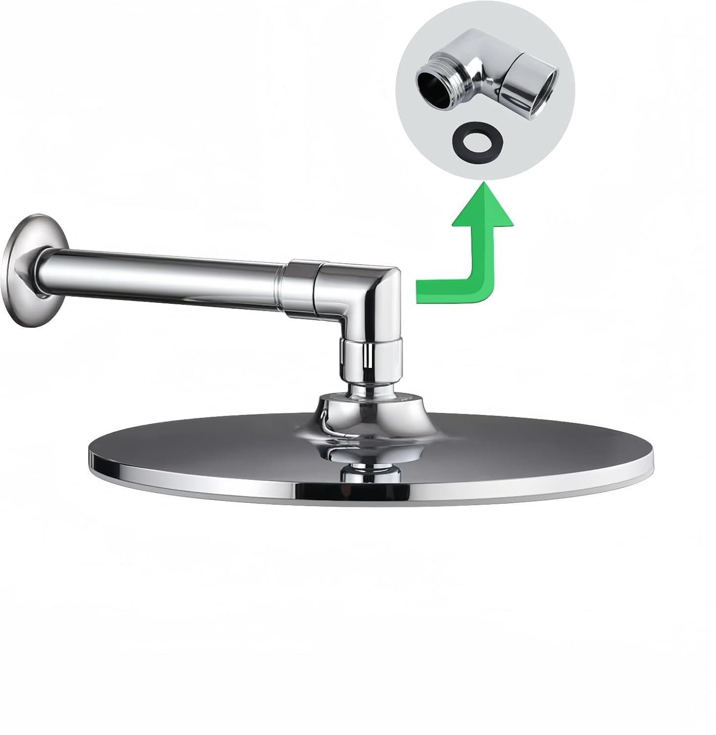 Shower Head Adapter,Solid Brass 135 Degree Shower Elbow Adapter,G1/2" Shower Head Extension Arm Connector (Chrome) (Spinable&90&deg;) image number 4