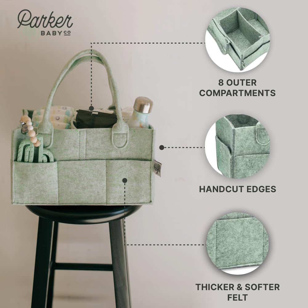 Parker Baby Diaper Caddy - Nursery Storage Bin and Car Organizer for Diapers and Baby Wipes - Sage Green, Large image number 7