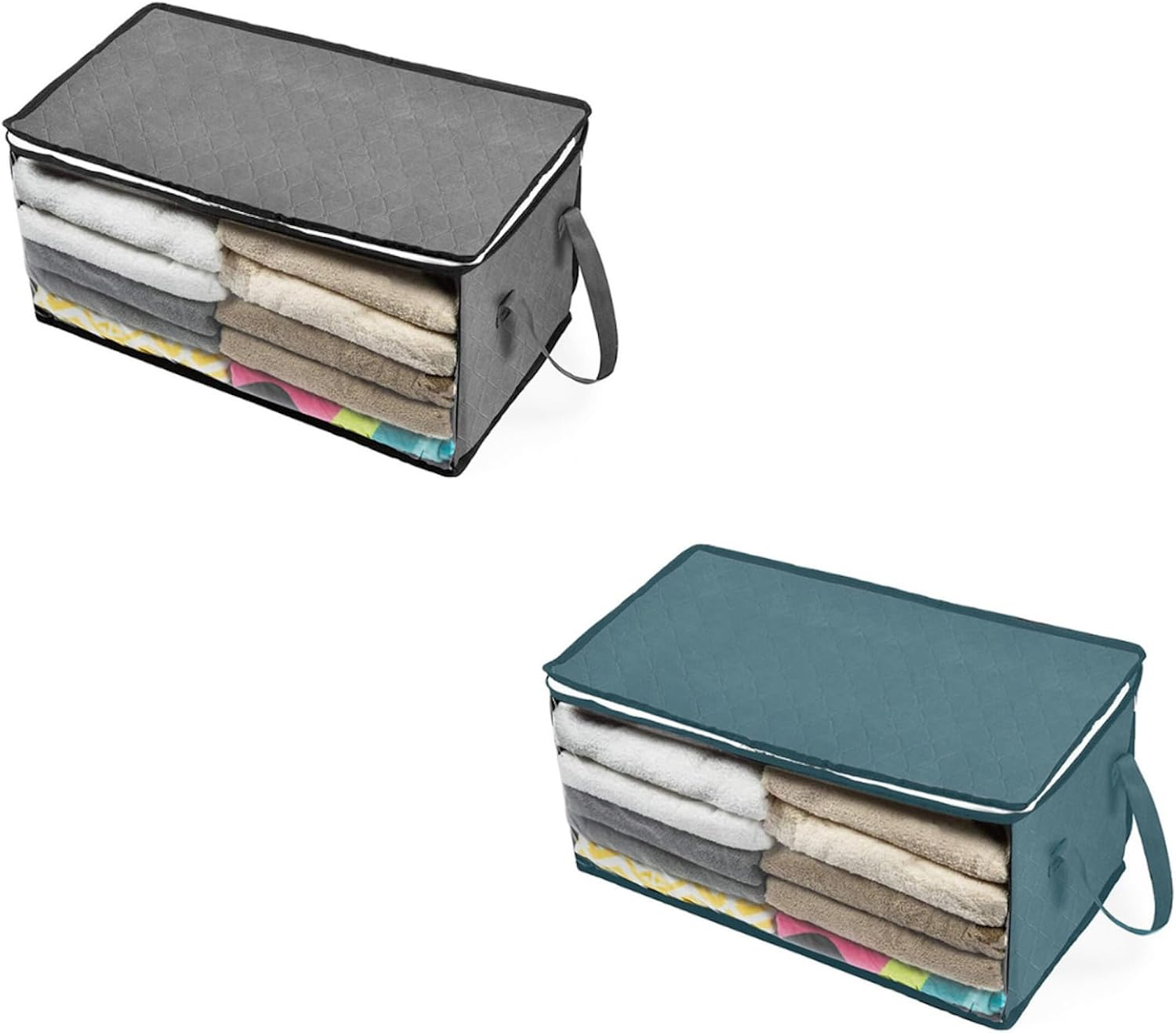 Portable Easy to Carry Quilt Bag Box Flat Foldable Home Storage Organisation (Blue) image number 5