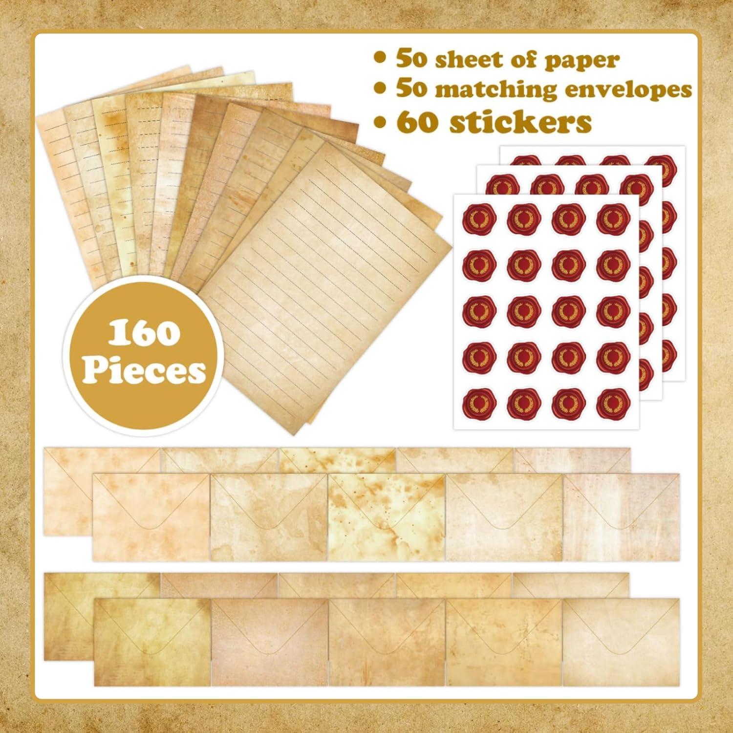 EWEIS Vintage Stationery Writing Set, 50 Pcs Letter Writing Paper with Matching Envelopes, Elegant Writing Letter Set for Enhance Friendship,Writing Paper Stationary for Pen Pals image number 4