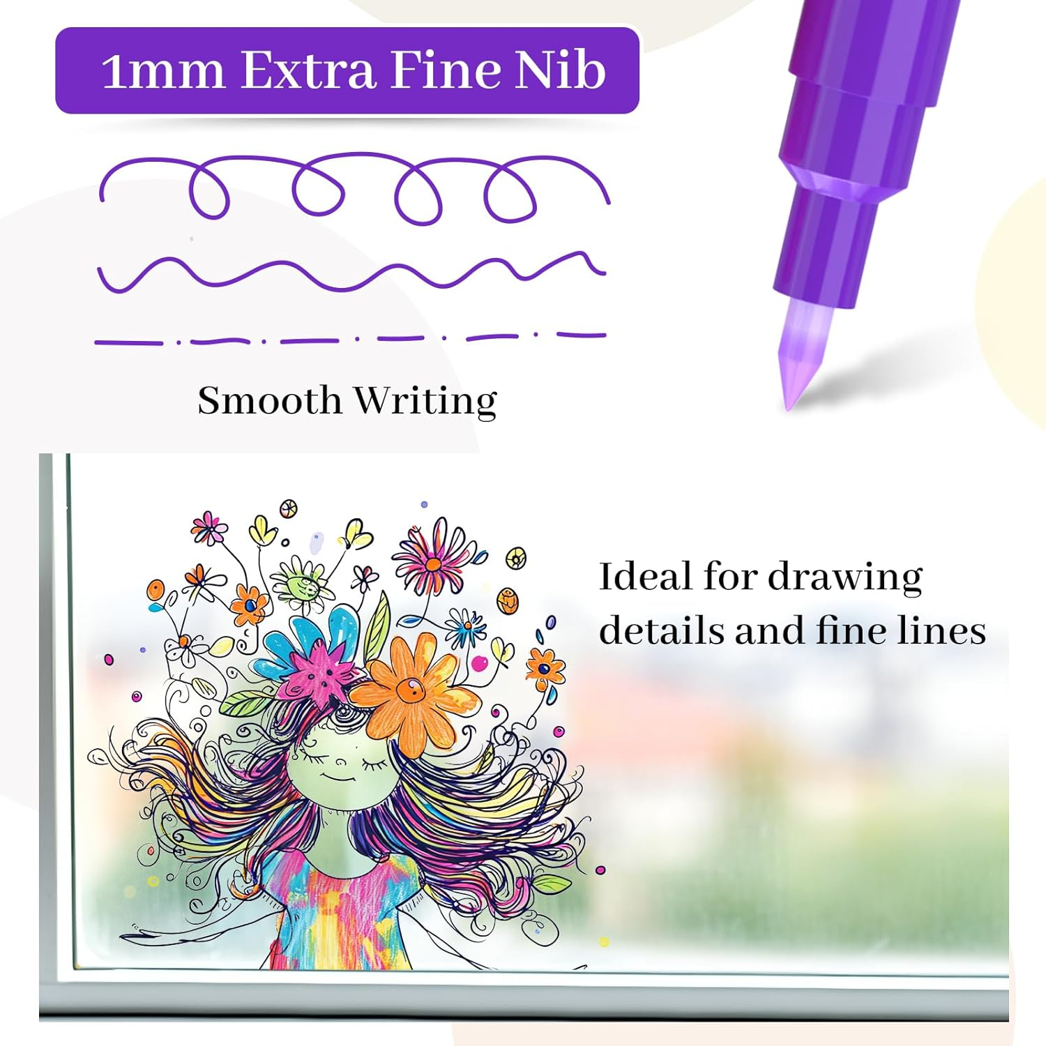 JR.WHITE Liquid Chalk Markers - Erasable 1Mm Fine Tip Chalk Pens, Whiteboard, Glass & Chalkboard Markers, Wet Erase for School, Restaurant, Fridge Calendar, Signs image number 6