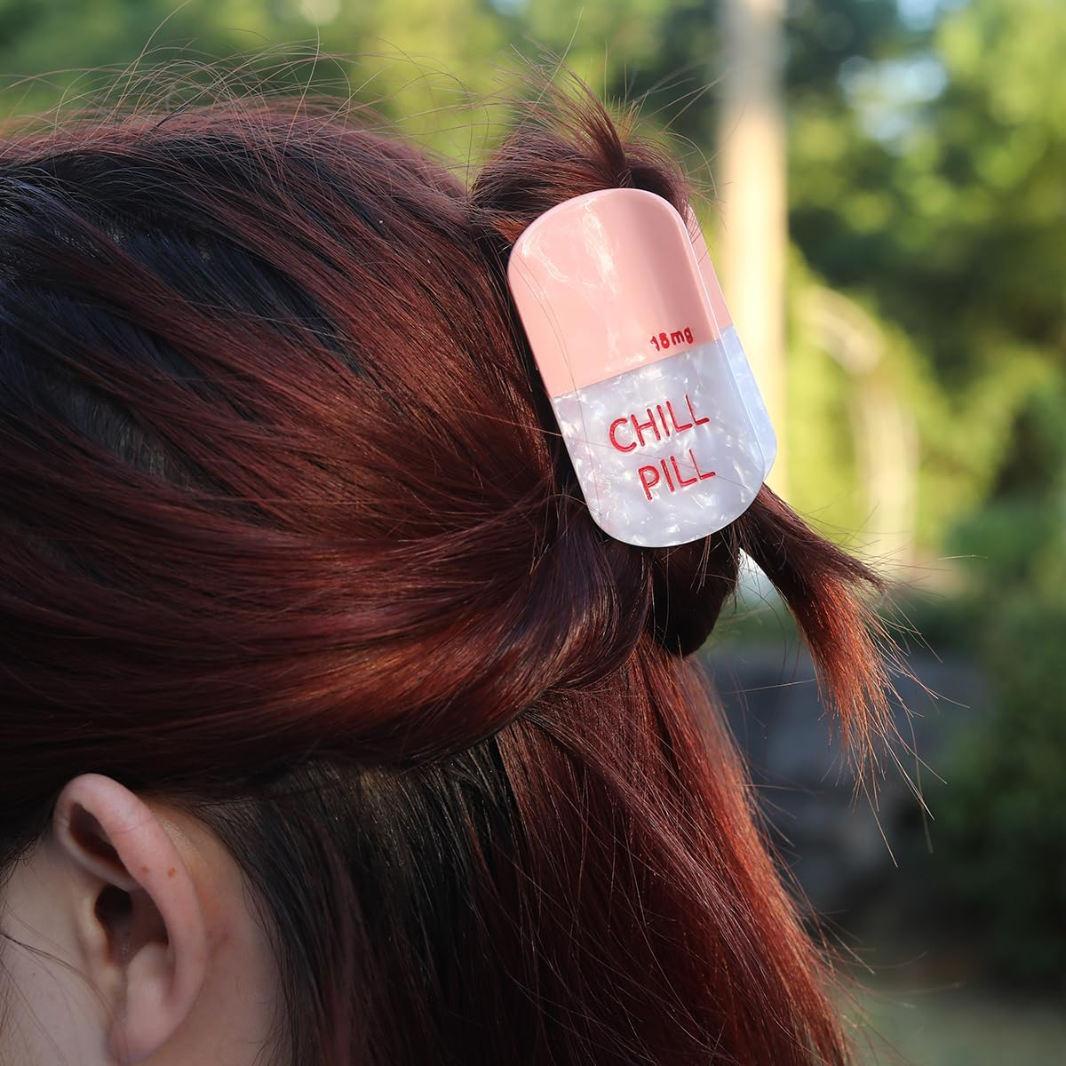 PERSONFUN Chill Pill Hair Claw Clip | 15Mg Pink Capsule Acetate Hair Clip | Fun Relaxation Theme Hair Accessory | Cute Novelty Gift for Women, Pharmacists, Students