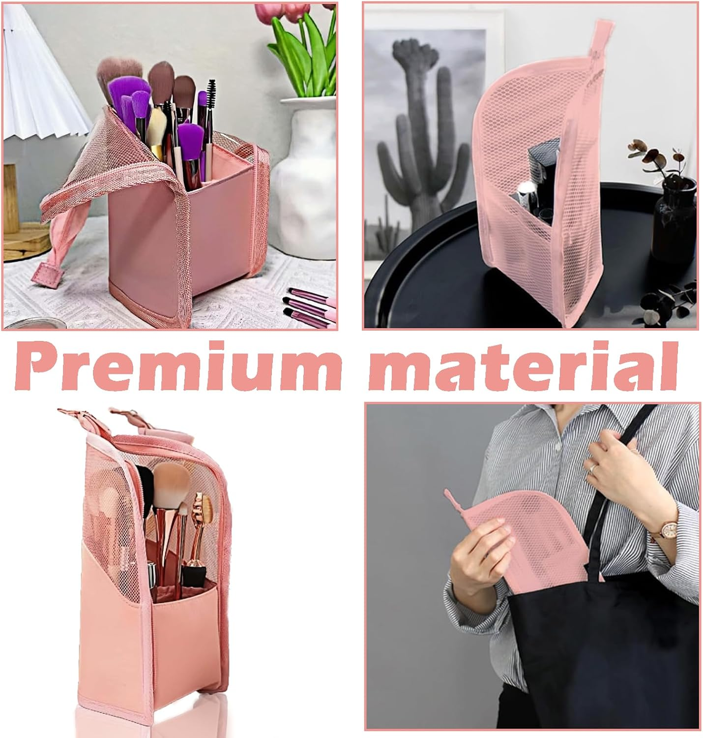 Rylaxzon Travel Makeup Bag, Makeup Brush Holder, Waterproof Portable Mesh Makeup Brush Travel Case and Cosmetic Pouch for Makeup Essentials