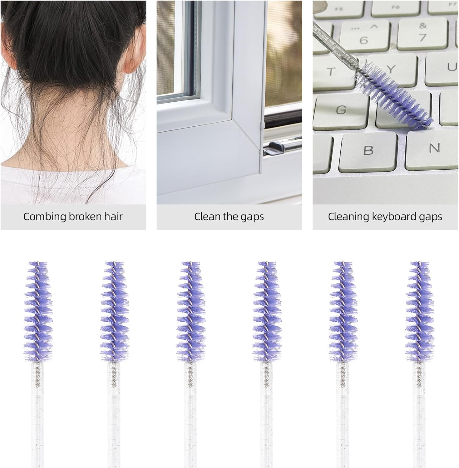 Tbestmax 50 Pcs Disposable Mascara Wands, Crystal Eyebrow Spoolies Brush for Eyelash Extensions, Eye Lash and Makeup Brush - Light Purple image number 2