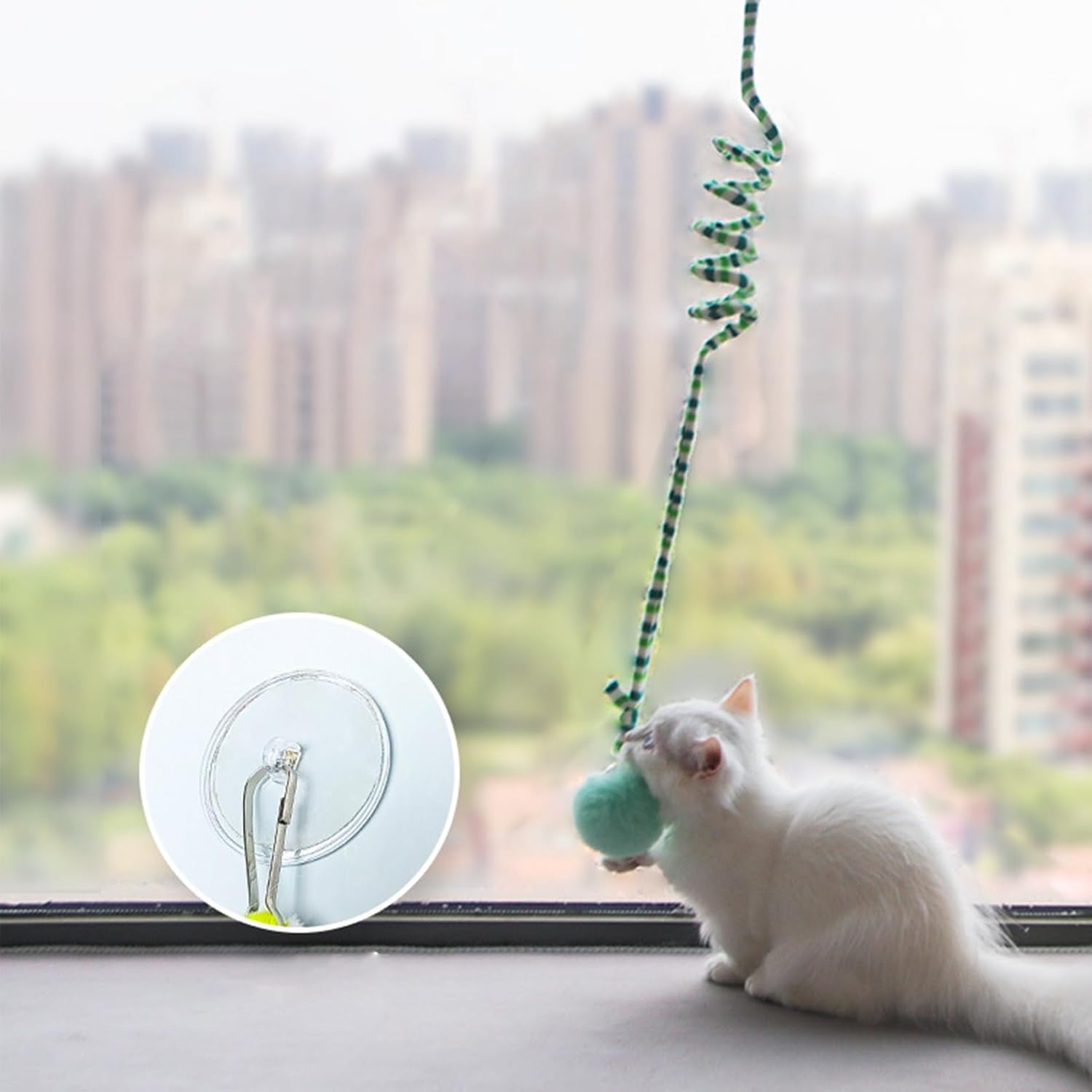 Cat Spring Toys, Fun Relieve Boredom Soft Plush Suction Cup Fixation Interactive Cat Ball Toys with Bell, Hanging Door Cat Ball Toys Stretchable Soft Plush Cat Teaser Toy for Kitten Chase Play(Green)